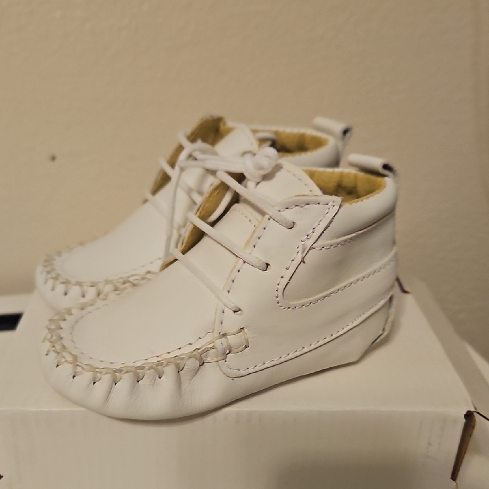 White Leather Kids Moccasins